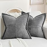 HAUSSY Dark Grey 2 Pack 20x20 Inch Corduroy Decorative Throw Pillow Covers Boho Natural Solid Striped Cushion Cover Modern Farmhouse Home Decor for Couch Living Room Sofa Bed