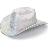 HinyBoeh Silver Space Holographic Cowboy Hat for Womens - Glitter-Western Cowboy Hat for Beach Party Music Festivals(Size:M)
