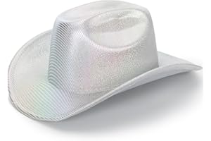 HinyBoeh Silver Space Holographic Cowboy Hat for Womens - Glitter-Western Cowboy Hat for Beach Party Music Festivals(Size:M)
