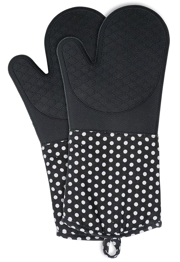 Wenko 2102167100 Topfhandschuhe Silikon schwarz, 1 Paar, Ofenhandschuh, Baumwolle, 18.5 x 37.5 cm, schwarz