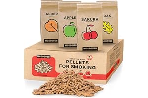 WOODOVER Smoker Pellets Set - 4 Pack Wood Pellets for Grill - Cherry, Oak, Alder, Apple, Hickory - Smoking and Grilling - 2 lb Each