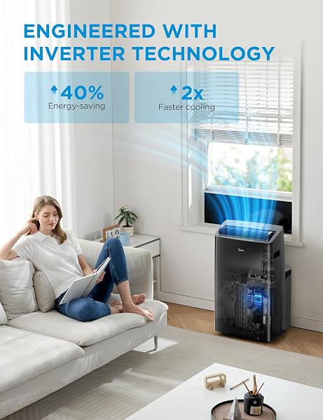 MIDEA DUO 14,000 BTU (12,000 BTU SACC) HIGH EFFICIENCY INVERTER, ULTRA QUIET PORTABLE AIR CONDITIONER, COOLS UP TO 550 SQ. FT., WORKS WITH ALEXA/GOOGLE ASSISTANT, INCLUDES REMOTE CONTROL & WINDOW KIT