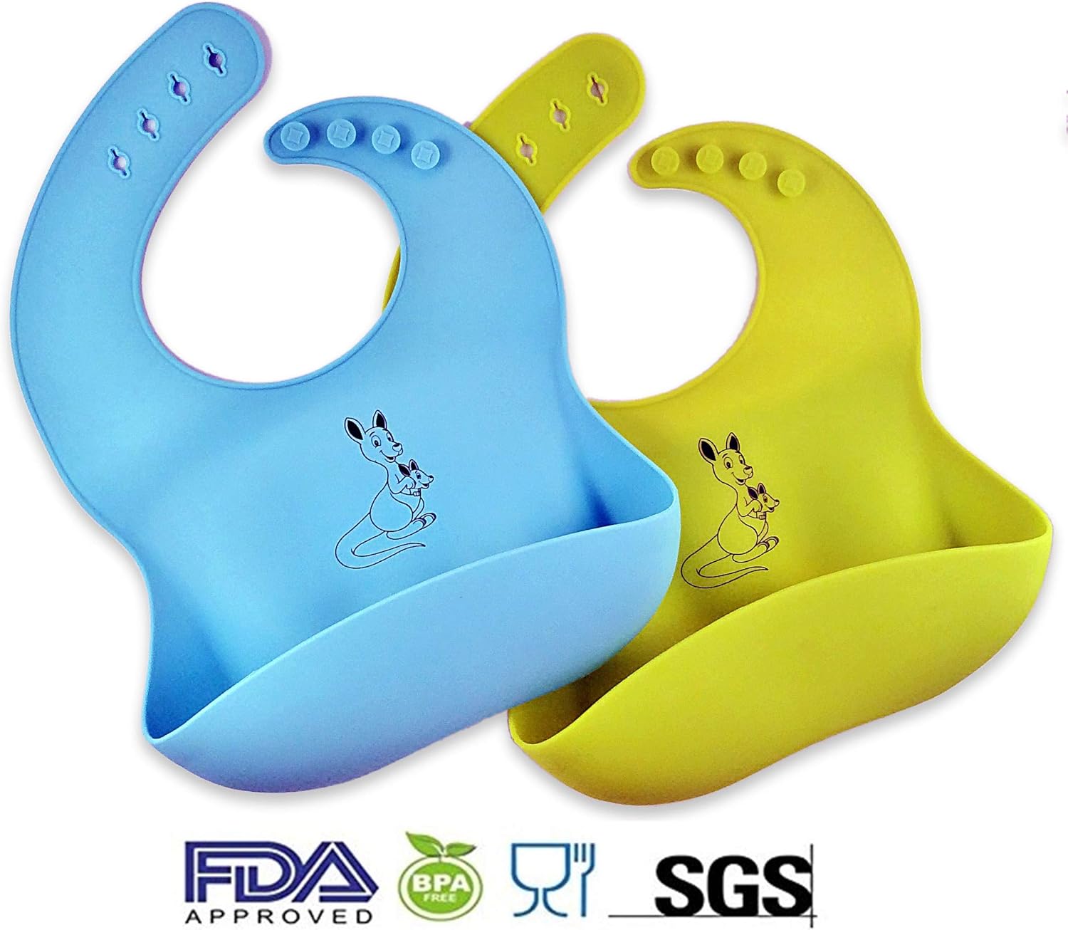 Bebe Baberos Amberfreda Com Sin Bpa Color Amarillo Azul 2 Baberos De Silicona Suave Impermeables Para Bebe Mordedor Para Cepillo De Dientes