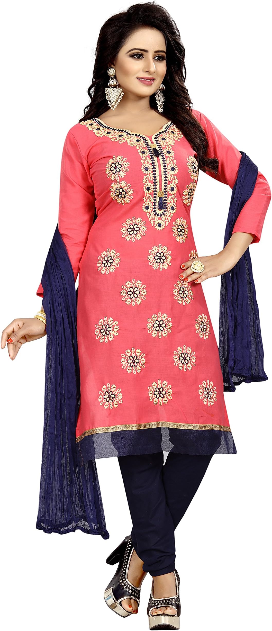 Women's Cotton & Chiffon Unstitched Salwar Suit