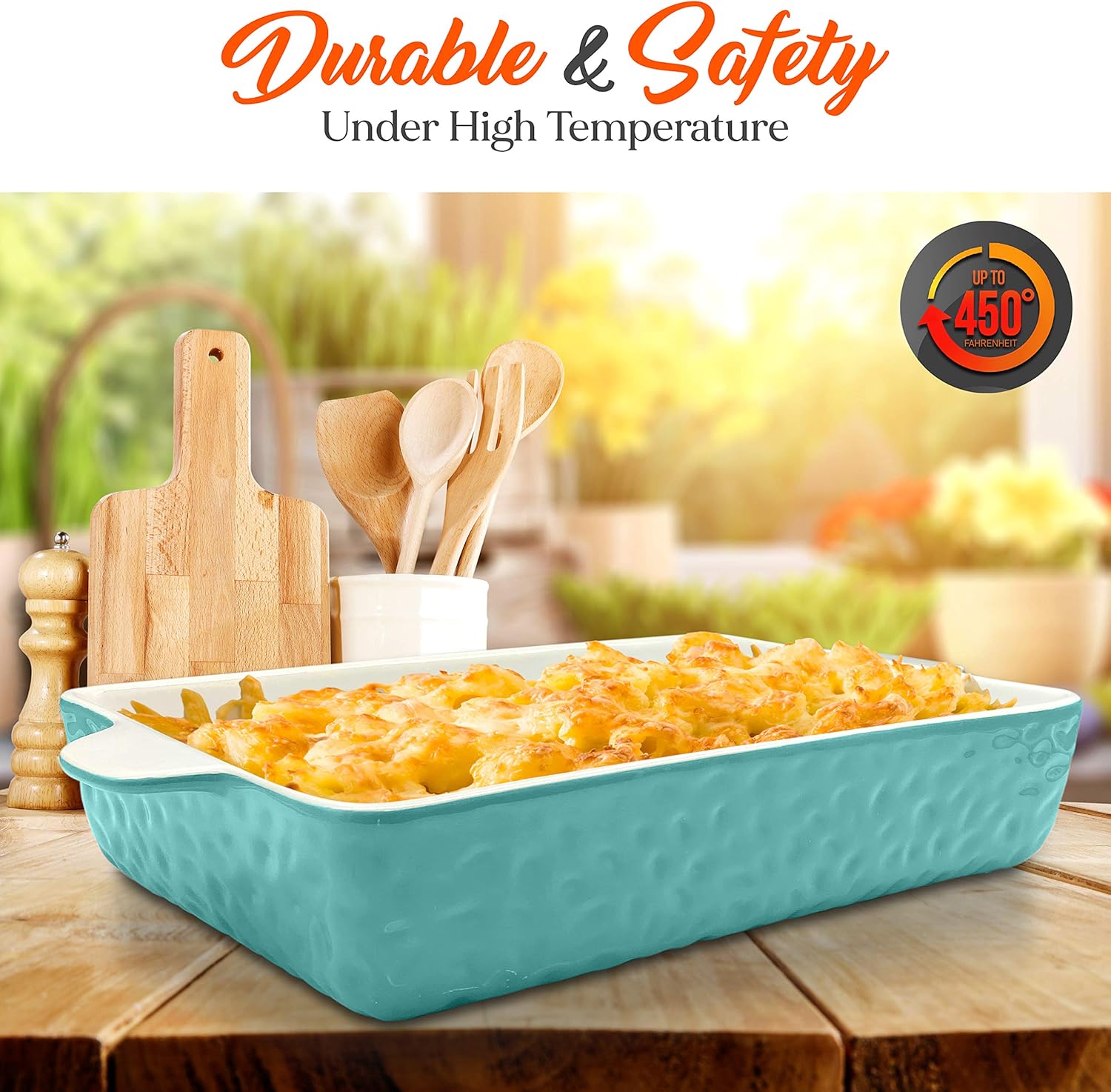 NutriChef 3Pcs. Nonstick Bakeware PFOA PFOS PTFE Tray Set w/Odor-Free Ceramic, 446°F Oven Microwave/Dishwasher Safe Rectangular Baking Pan, Aqua: Kitchen & Dining