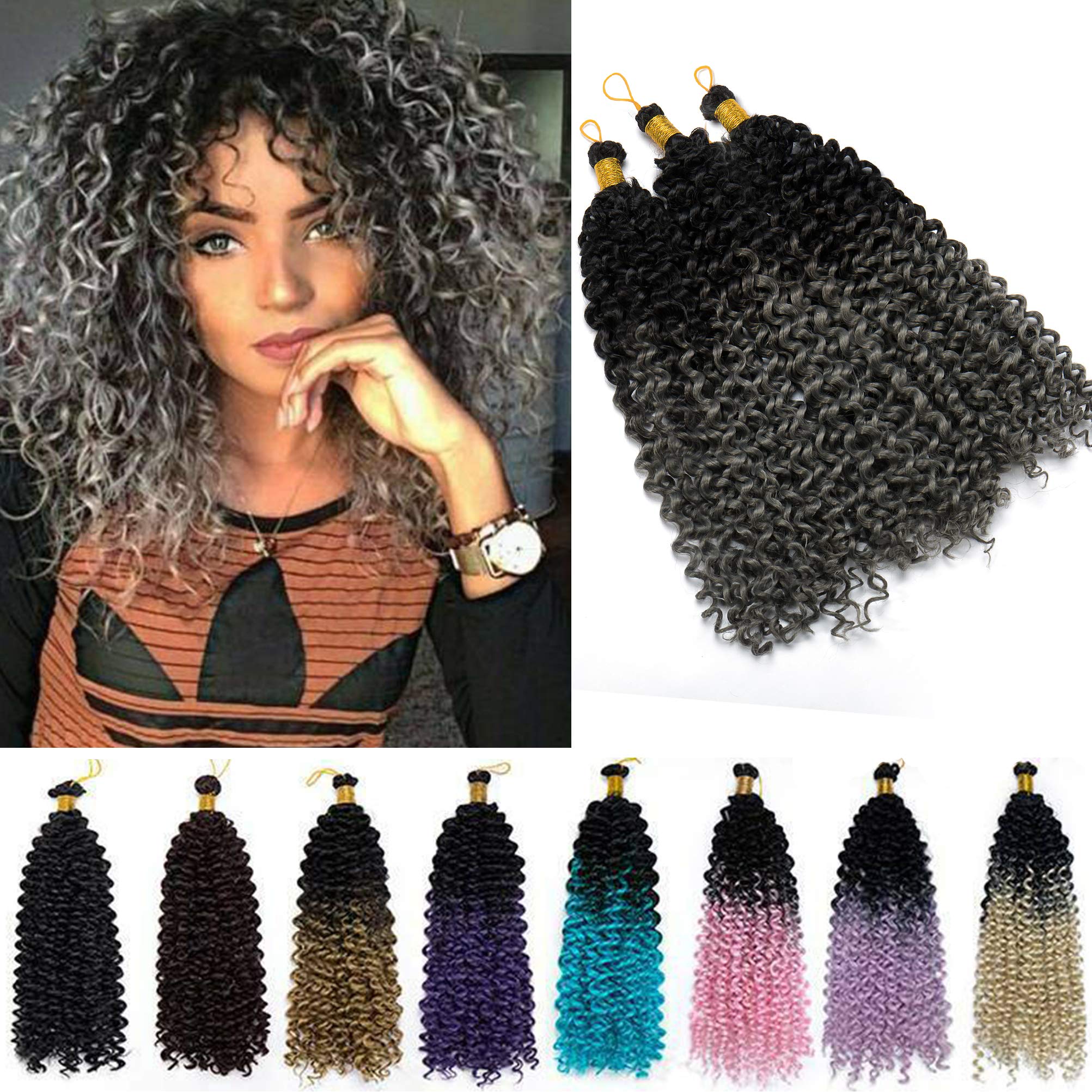 6 Pcs Passion Twist Hair 14 Inch Long Bohemian For Goddness Twist Crochet Braiding Hair Synthetic Fiber Water Wave Crochet Hair Extension Ombre Black to Grey