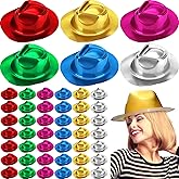 Handepo 48 Pcs Hats Party Metallic Colors Plastic Crazy Hats for Adults Cowboy Bulk Party Supplies Dress Costume Photo