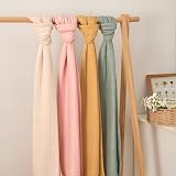 Moonkie Muslin Swaddle Blanket 47x47 Inches 4 Pack Light Sea Green Beige view 5
