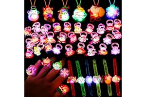 CCINEE 42pcs Christmas Party Favor Light Up Rings and Bracelet for Christmas Party Favor Bag Filler