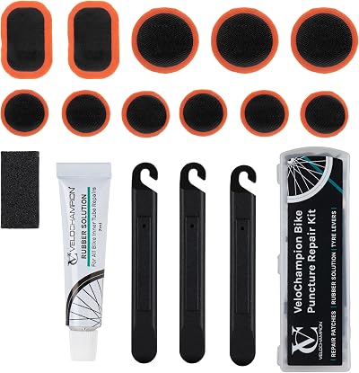 VeloChampion Bike Tyre Repair Kit with Patches 11, 3 Levers, Vulcanising