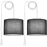 Plug in Pendant Light, 2 Pack Black Hanging Lamp, Height Adjustable Hanging Light Fixture, Fabric Shade Hanging Lights That P