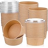 AojSup 50 Pcs Paper Bowls with Lid, 25 Oz Disposable Paper Bowl Salad Serving Bowls, To Go Food Container for Party Dessert, Ice Cream, Yogurt, Microwave Freezer Safe