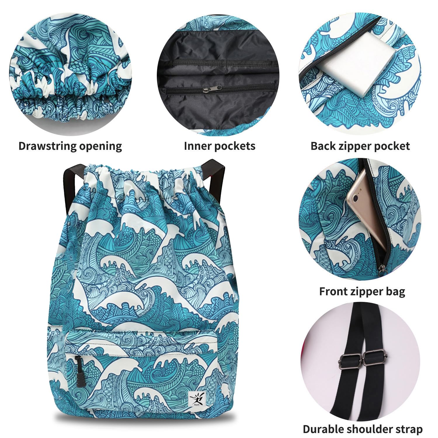 Waterproof Drawstring Bag, Gym Bag Sackpack Sports Beach Backpack for Men Women