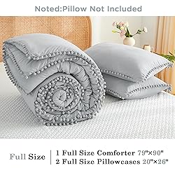 annadaif Light Grey Comforter Set Full Size, Pom