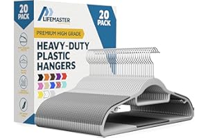 Lifemaster Plastic Clothes Hanger Set - 20 Pieces Versatile, Lightweight, Space-Saving, Non-Slip, Slim Designed, Dry and Wet Clothes Hanger Set with 360° Swivel Hook and Rubber Coating - Gray