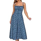 YATHON Women's Summer Midi Corset Boho Dresses Spring Casual Floral Spaghetti Straps Lace Up Dress Flowy Aline Beach Sundress