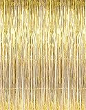 GOER 3.2 ft x 9.8 ft Metallic Tinsel Foil Fringe Curtains for Party Photo Backdrop Wedding Decor (Gold,1 pack)