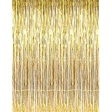 GOER 3.2 ft x 9.8 ft Metallic Tinsel Foil Fringe Curtains for Party Photo Backdrop Wedding Decor (1 Pack, Gold)