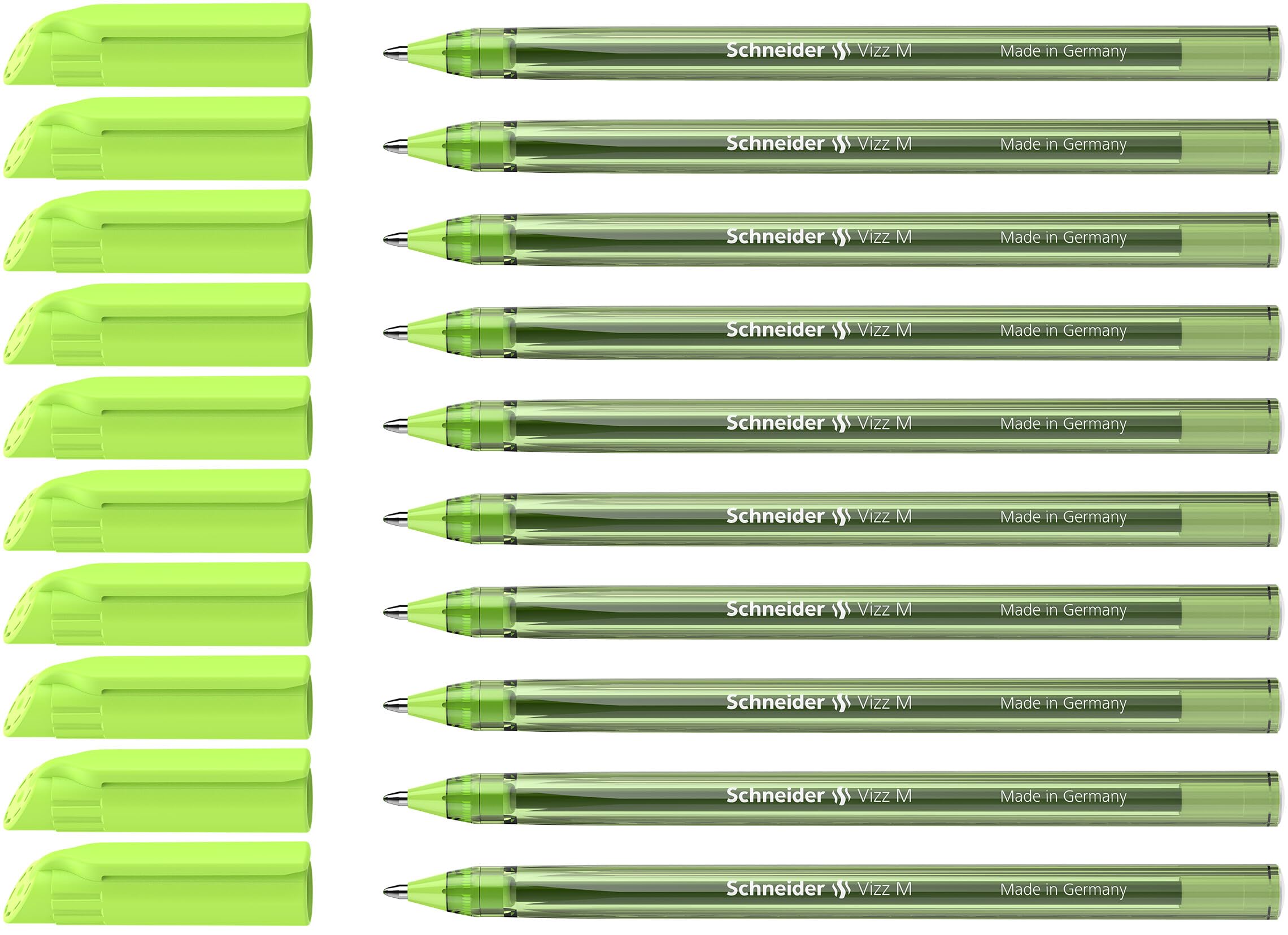 Schneider Vizz 102211 Ballpoint Pen for Easy and Quick Writing - Colour Ink Barrel - Medium Line - Pack of 10 - Light Green