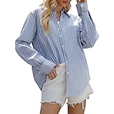 Esabel.C Womens Oversized Button Down Shirts Long Sleeve Dress Shirts Wrinkle Free Solid Blouses Tops with Pockets