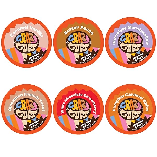 CRAZY CUPS FLAVORED MEDIUM ROAST HOT OR ICED COFFEE, VARIETY RECYCLABLE PODS FOR KEURIG K CUP BREWERS, 24 COUNT