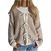 SHENHE Women's Tie Front Slouchy Cardigan Long Sleeve V Neck Bow Sweaters Knitted Outerwear