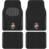 ED HARDY Heart Print Car Floor Mats, Carpet Floor Mats with Black Leather Design, Automotive Car Mats with Built-in Heel Pad & Anti-Slip Backing, Fits Most Cars, SUVs & Trucks, Durable & Odorless