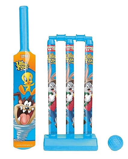 Zitto Looney Tunes Mini Cricket Set with 1 Plastic Bat and Ball, 3 Wickets, Base and Bail, Multicolour