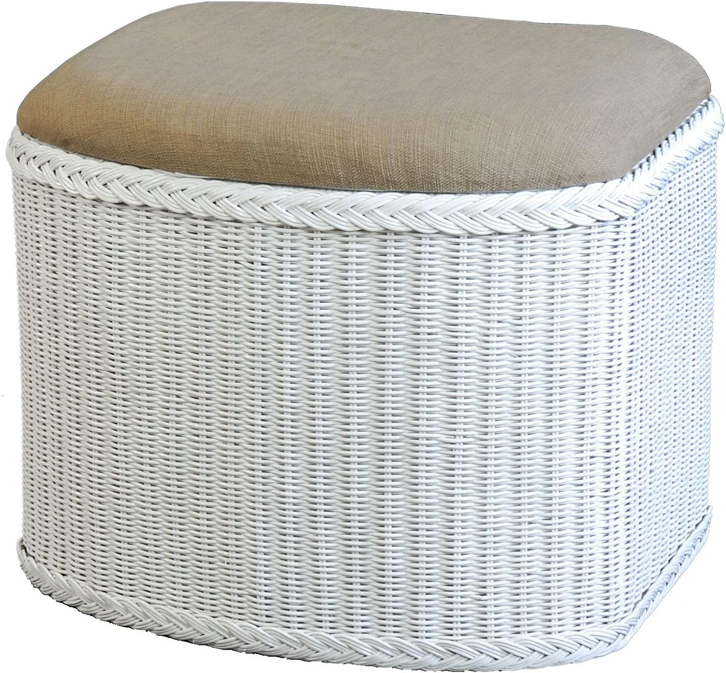 korb.outlet Rattan Wäschekorb Wäschetruhe in der Farbe Weiss mit gepolsterten Sitz Großer Heller Wäschesammler/Sitztruhe Natur-Rattan Badhocker/Sitzhocker