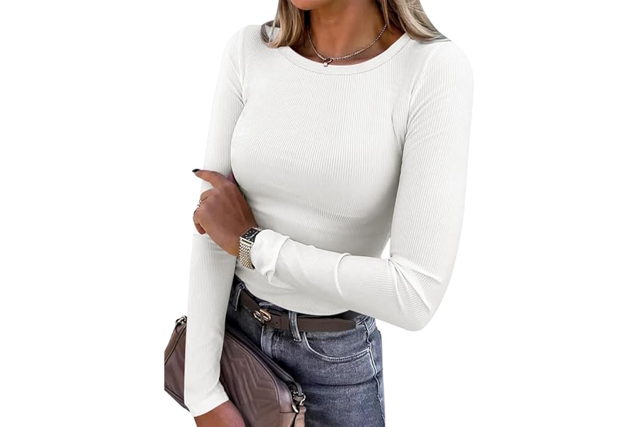 ANRABESS Women Long Sleeve Shirts Rib Knit Slim Fit Tops Basic Tee 2025 Fall Outfits Casual T-Shirt Underscrubs Layer Clothes