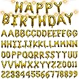 [85 PCS] Personalized Name Happy Birthday Balloons Letters Kit, DIY Custom Name Birthday Banner, 2 Sets A- Z & 0-9 16'' Letters and Numbers with 2 LED Light for Birthday Party Decorations (Gold)