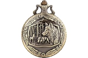DerMacht Pocket Watch with Chain Deer Reindeer Woodland/Cowboys/US Flag/Alicce Party/Wolf Birthday Christmas Gifts