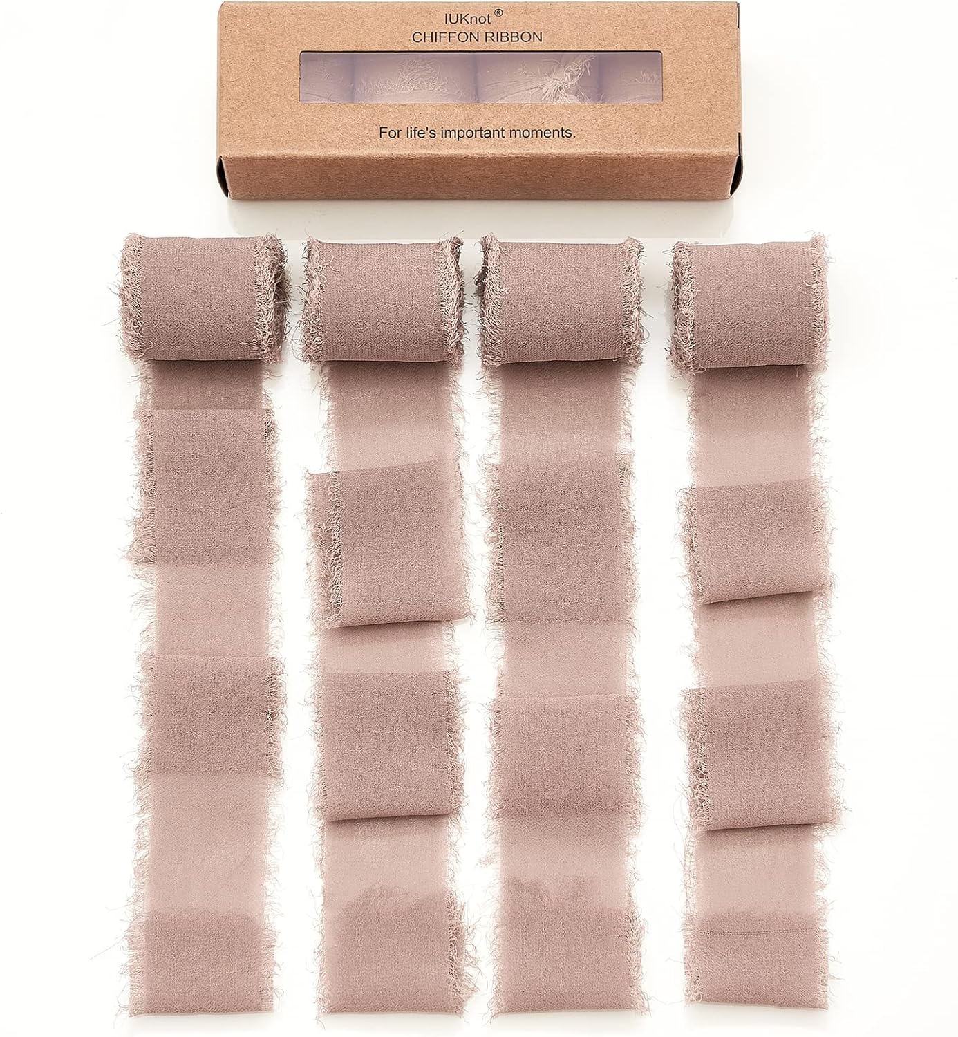 Bows & Ribbons - Chiffon Ribbon 4 Rolls Handmade Silk Ribbon Fringe Chiffon Gauze 1.5’’*5Yd Dusty Rose Ribbons Set for Wedding Bridal Bouquet Invitations Photo PropsStyling Ribbon