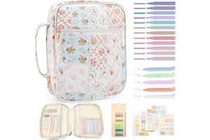 Zkptops Bible Cover Case for Women Girls Large Bible Bag Cotton Quilted Floral Bible Carrying Case with Zipper Pocket and Handle Christian Carrying Book Cover for Christian Study Supplies Accessories