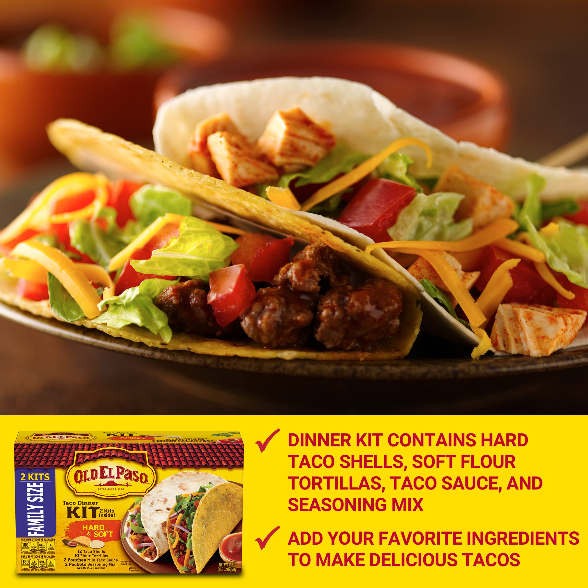 Mua Old El Paso Hard & Soft Taco Dinner Kit, Family Size, 2 Kits, 21.2 ...