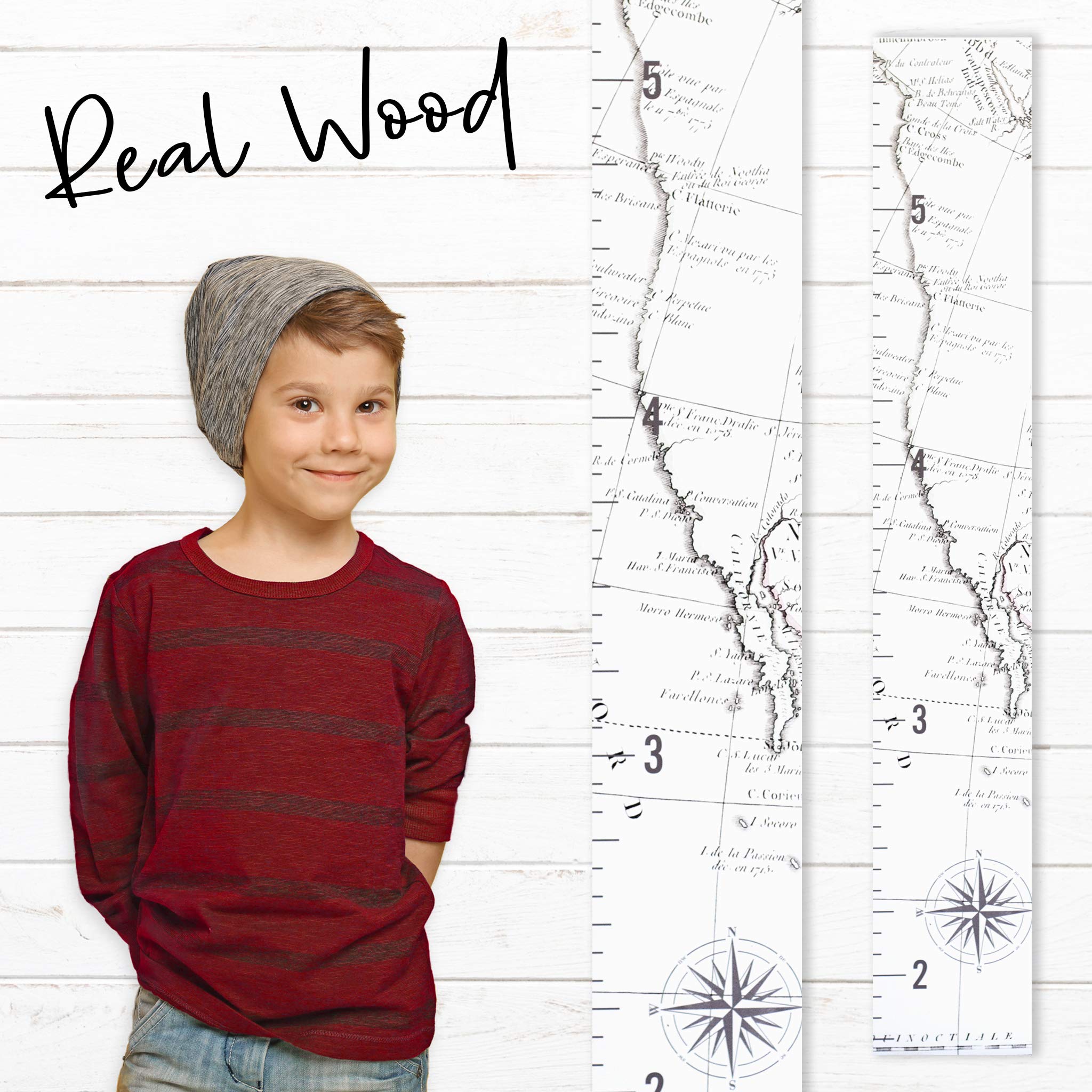 Wooden Growth Chart Ruler For Kids - Gray Dandelion Height Chart, Handmade In USA