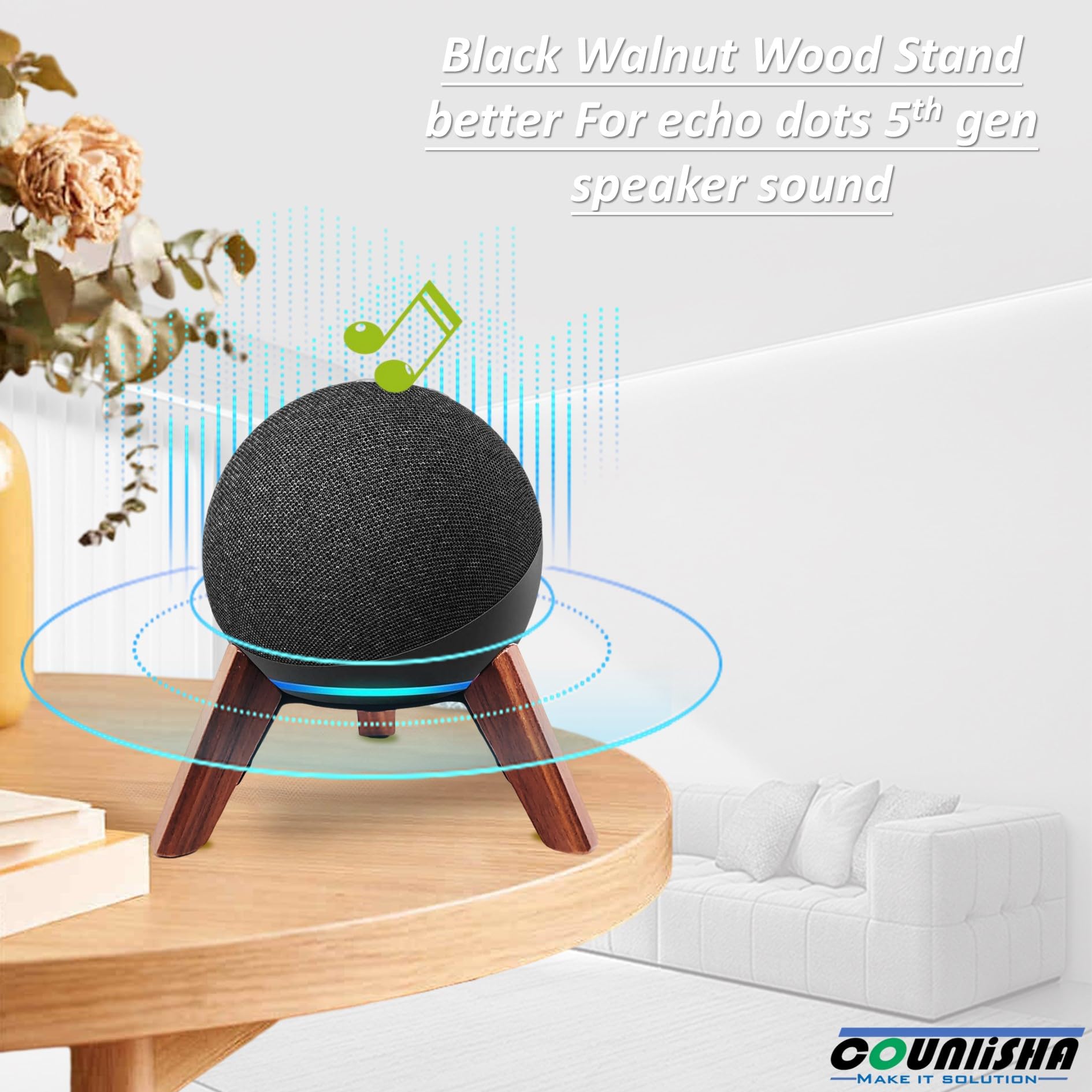 Real Wood Stand for Echo Dots(4th Gen)(5th Gen),Tripod Accessories Protect Speaker for Better Sound,Secure Stable Wooden Mount Holder for Echo Dot (Newest Model) 2024,(Walnut)