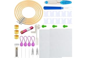 Yauhar 61Pcs Embroidery Kit for Beginners with Needle, Cross Stitch Hoops, 14 Count Aida Cloth, Floss Bobbins, Thread Winder,