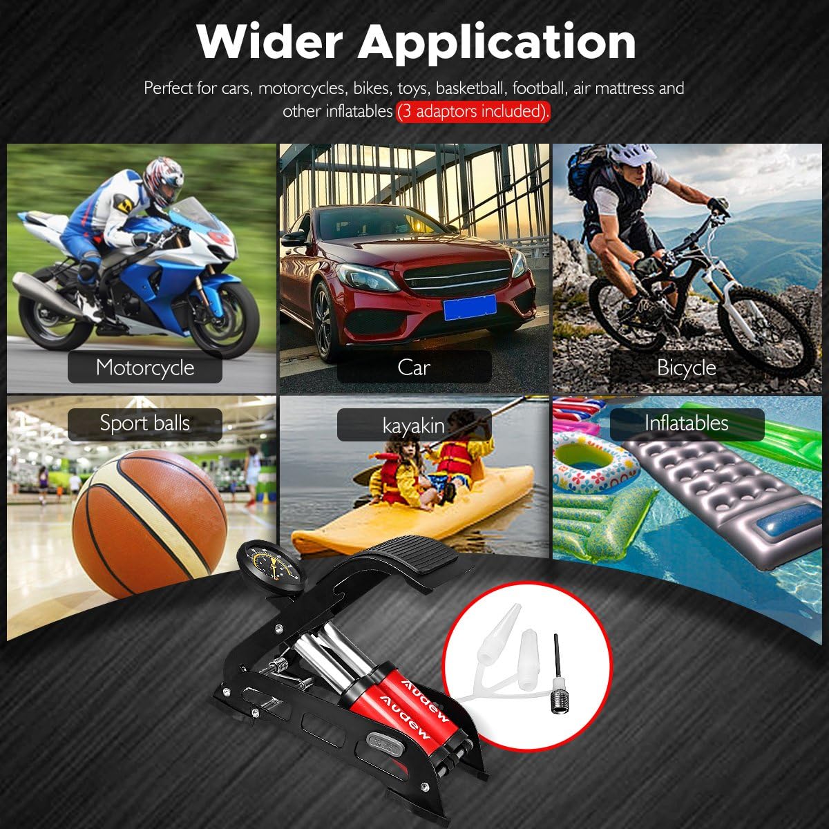 Audew Dual-Cylinder Foot Pump, Portable Floor Bike Pump with Accurate Pressure Gauge & Smart Valves, 160PSI Air Pump for Bicycles, Motorcycles, Cars, Balls and Other Inflatables : Sports & Outdoors