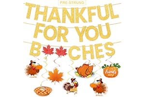 MIUCAT Pre-Assembled Girly Friendsgiving Party Decorations with Hanging Swirls, Gold Glitter Thanksgiving Banner for Friendsgiving Party Decorations Indoor Home Office