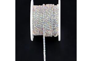 Rytenz 10 Yards 2 MM Rhinestone Chain Trim Crystal Rhinestone Close Chain Trim Shiny Rhinestone Chain for Sewing Crafts, DIY Decoration, Jewelry, Clothing, Shoes (AB Colorful)