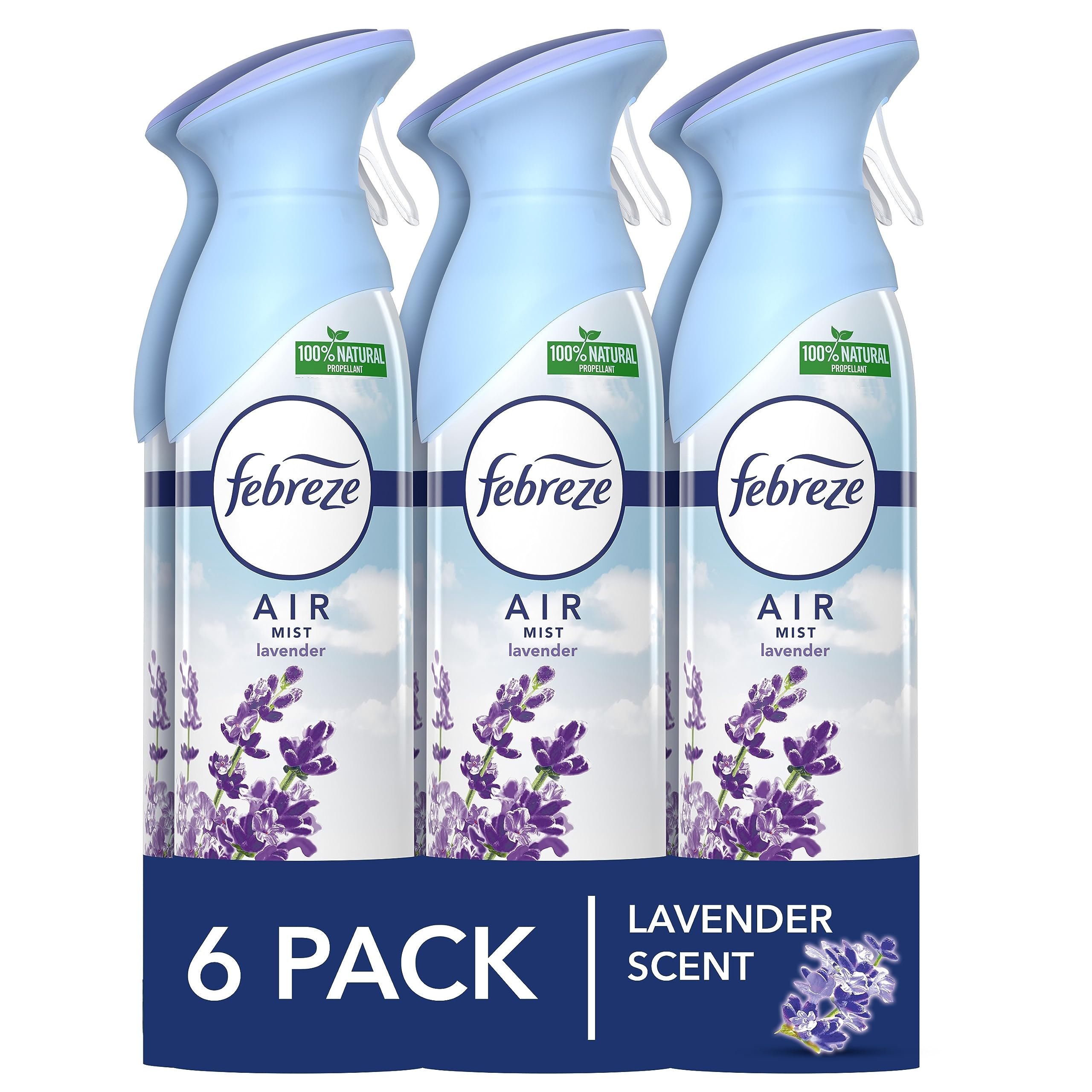 Febreze Air Freshener Spray, Odour Eliminator and Bathroom Freshener, lavender, 1.8 Litre (300 ml x 6)