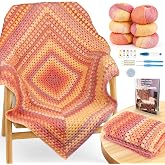 Coopay Crochet Kit for Beginners Adults, Gradient Granny Square Blanket Kit | Complete Crochet Starter Kit w/Video Tutorial &amp; Instructions, Learn Crochet &amp; Knitting Kit for Blanket, 39x39", Sunset