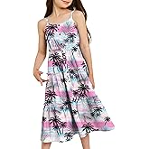 Enlifety 6-12Y Girls Flowy Dress Summer Casual Sundress Spaghetti Straps Printed Dresses