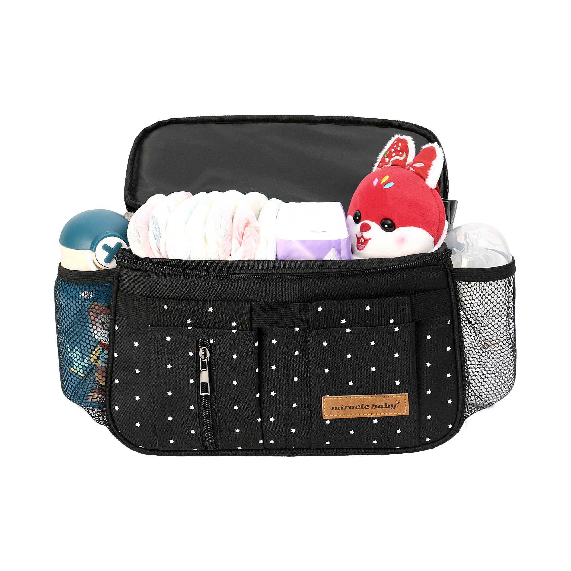 Pram Buggy Organiser Bag Stroller Storage unctional with Cup Holders Large Capacity multifunktional Universal for Pushchair Buggy (Black Polka dots(Larger))