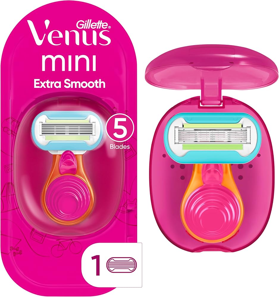 Gillette Venus Extra Smooth Travel Razor Kit for Women, Mini Handle + Refill + Case