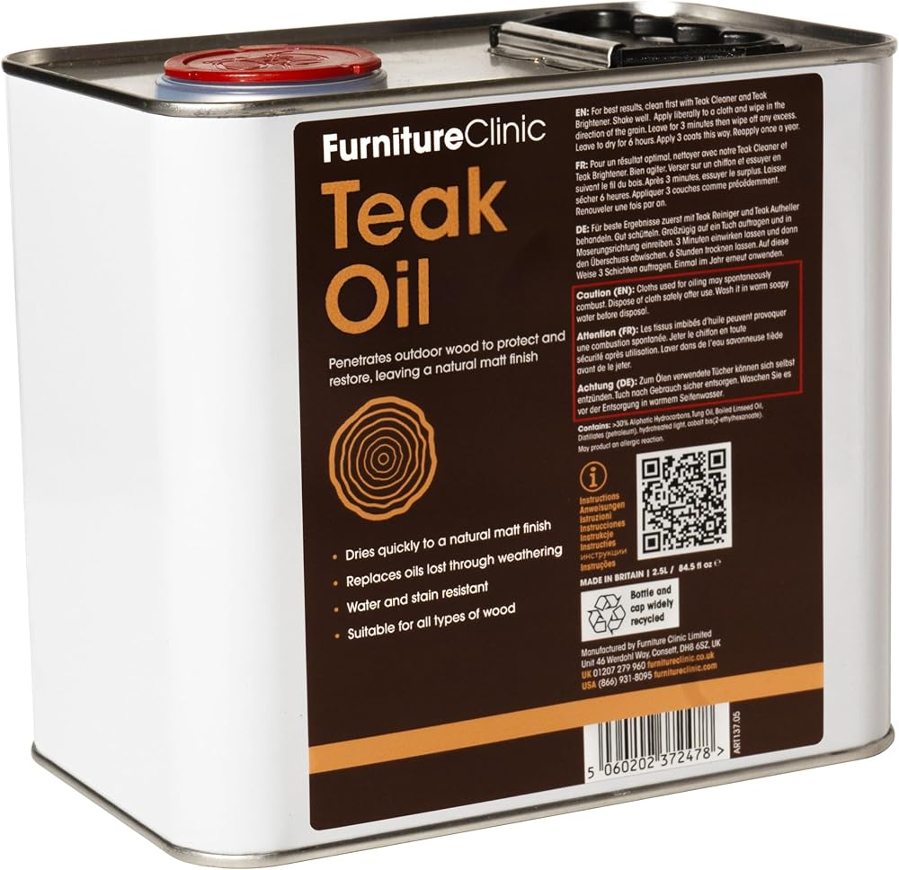 Furniture Clinic Teak Oil 2.5L - Wood Restorer Protector for Garden Furniture