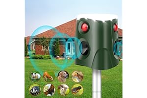 EPICING Outdoor Solar Animal Repeller, 360° Ultrasonic Animal Repeller, Animal Deterrent Rodent Repeller with 3-Side Motion Activated Flashing Lights,Solar Powered Dog Repellent for Cat Raccoon Rabbit Deer