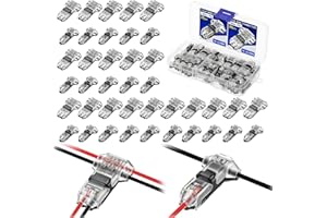40Pcs T Tap Wire Connectors, 1 Pin & 2 Pin 3 Way Low Voltage Electrical Wire Connector with Storage Box, Solderless No Stripp