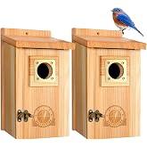 SISTERBIRD 2 Pack Bluebird Houses for Outside, Warming Gifts Bluebird House | Blue Bird Houses for Outdoors with Copper Guard, Garden Decoration Bird House, Bluebird Finch Swallow, Assembly Required